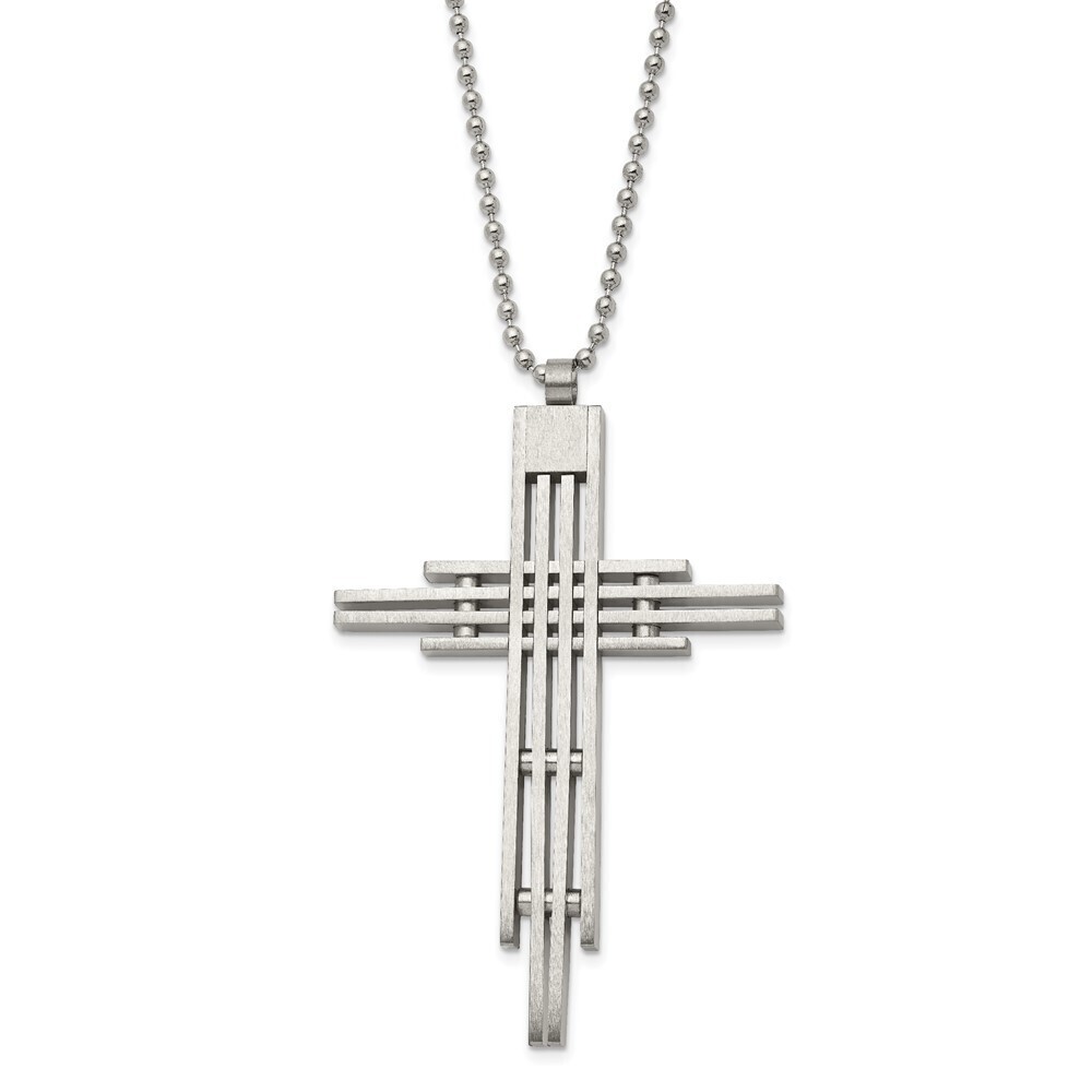 Stainless Steel Brushed And Polished Cross 24in Necklace